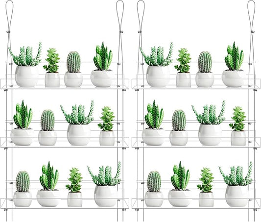 Ziliny 2 Pcs 16 Inch 3 Tier Clear Hanging Window Plant Shelves Acrylic Shelves Hanging Plant Stand Window Hanger Flower Pot Organizer Storage for Indoor Wall Garden Grow Herb