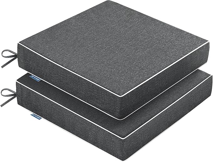 MIULEE Dark Grey Outdoor Chair Cushions Set of 2, 24x24x4 Inch Waterproof Patio Seat Cushions for Outdoor Furniture Couch Sofa, 3 Year Color Fastness High Density Foam with Adjustable Ties
