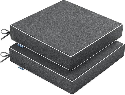 MIULEE Dark Grey Outdoor Chair Cushions Set of 2, 22x22x3 Inch Waterproof Patio Seat Cushions for Outdoor Furniture Couch Sofa, 3 Year Color Fastness High Density Foam with Adjustable Ties