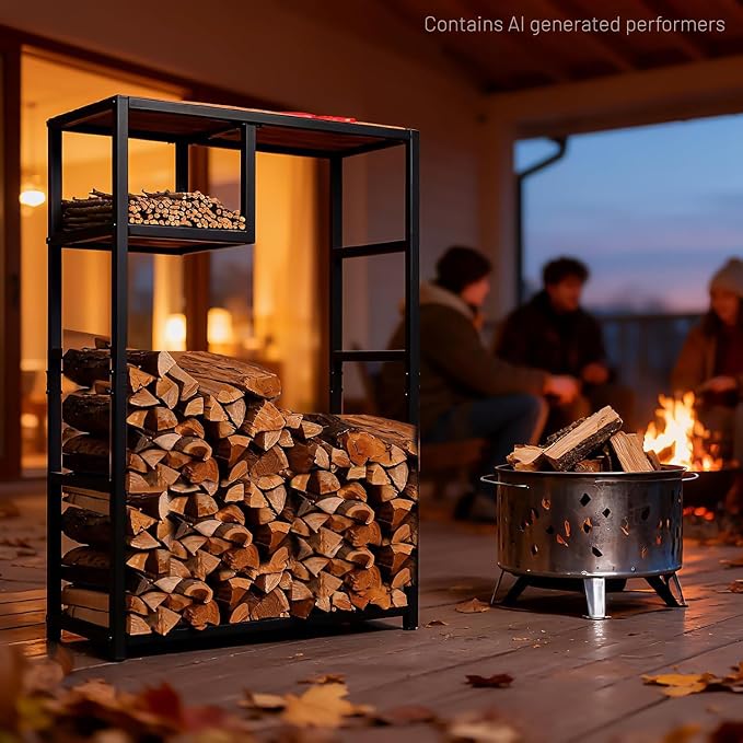 Yohsnor Indoor Firewood Rack - 23 x 39 Inches Durable Firewood Holder for Indoor and Outdoor Use - Elegant Fireplace Storage Solution & Stylish Home Decor