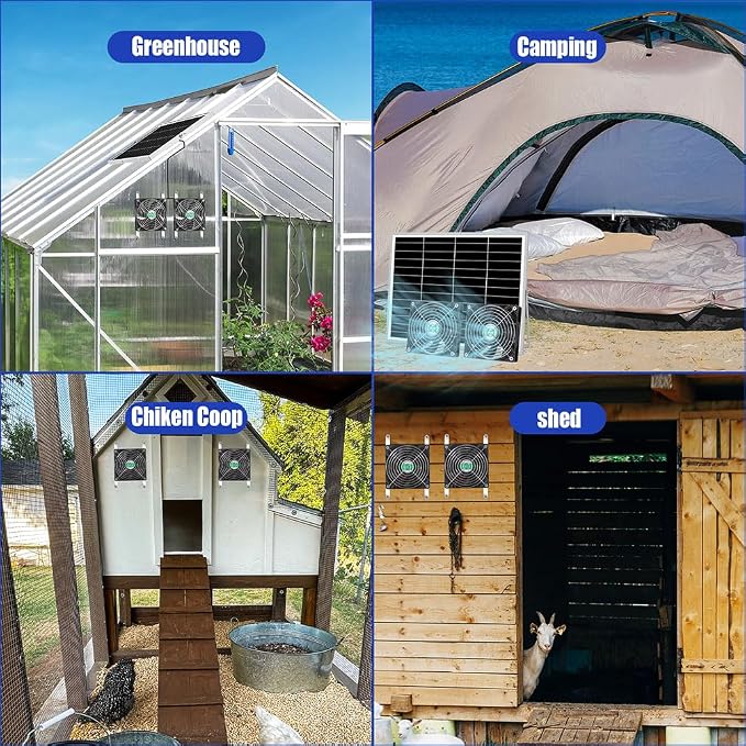 5 Inch Solar Powered Fan, Solar Exhaust Intake Fan Kit, IPX7 Waterproof Dual Fans with 13Ft On/Off Switch Cable, Cooling Ventilation for Greenhouse, Chicken Coop, Shed, Outside No Battery