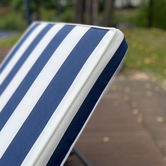 Only choice 2 Pcs Set Outdoor Lounge Chair Cushions Patio Chaise Lounge Replacement Cushions Furniture Seat Cushions (Blue+White Stripes-2 pcs)