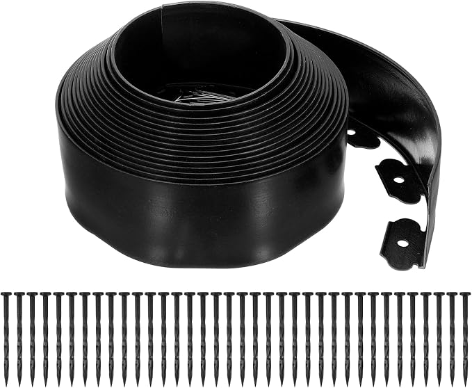 uxcell Landscape Edging, 1Pcs 40FT x 3.94" - Garden Edging Kit with 36 Stakes, Landscape Edging Border for Garden Lawn Flower Bed Yard Grass (Black)