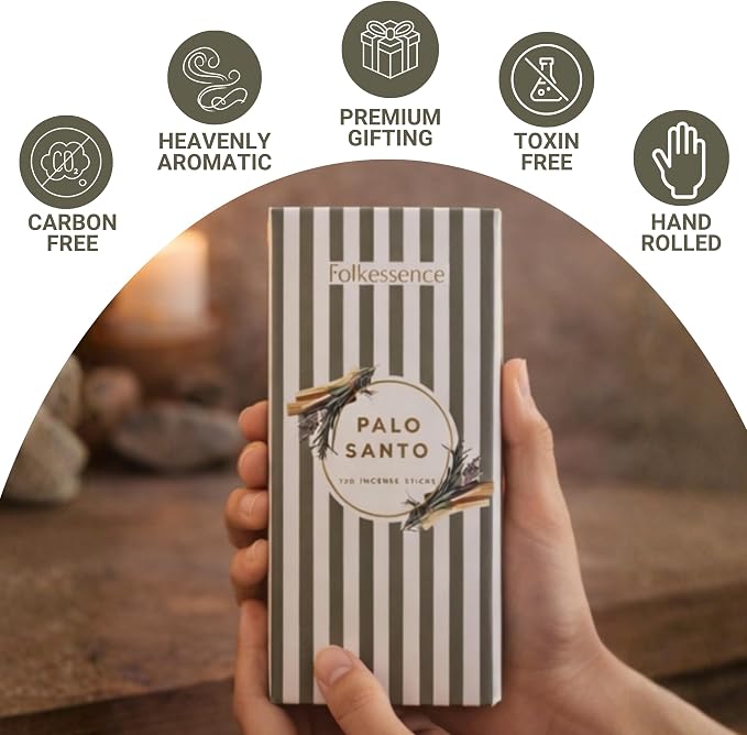 Folkulture Palo Santo Incense Sticks (120 Sticks) | Woody & Fresh Sacred Aroma for Cleansing, Relaxation, Meditation & Yoga | 45 Min Long Burn, Non Toxic, Charcoal Free Incense