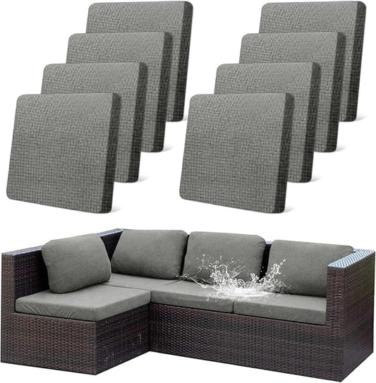 CALBODE 8Pcs Outdoor Stretch Cushion Covers,Waterproof Outdoor Chair Cushion Covers for Patio Furniture, Washable Jacquard Couch Covers Replacement for Patio Furniture(Grey, Cover Only)