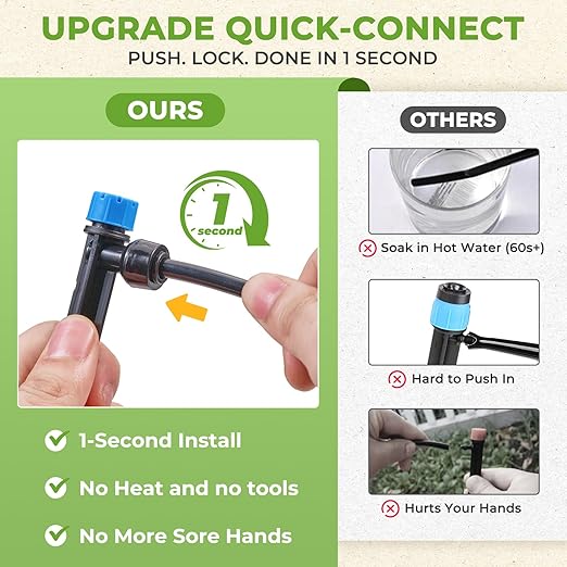 HIRALIY 50FT Garden Watering System, Drip Irrigation Kits for Plants, New Quick Connector, Blank Distribution Tubing, Saving Water Automatic Irrigation Equipment for Patio Lawn