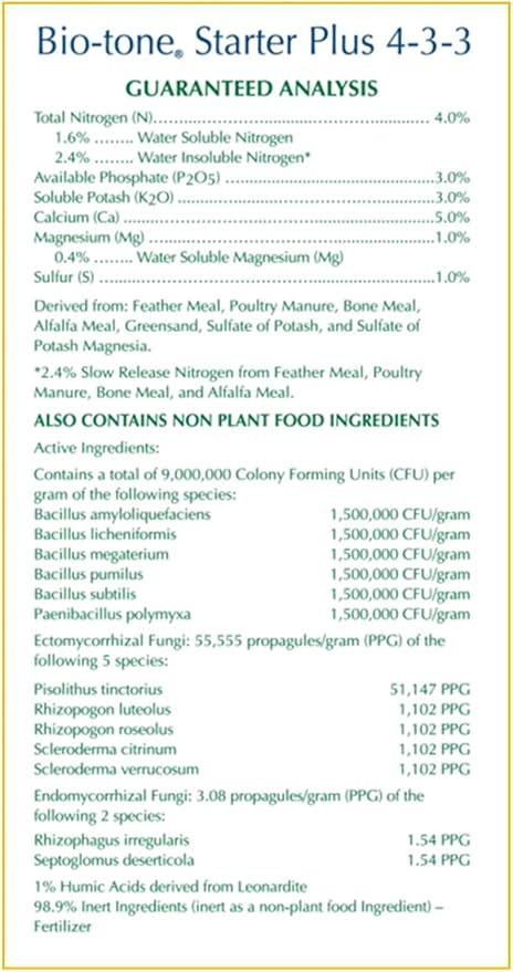 Espoma Organic Bio-Tone Starter Plus 4-3-3 Natural & Organic Starter Plant Food with Both Endo & Ecto Mycorrhizae; 25 lb. Bag; The Ultimate Starter Plant Food