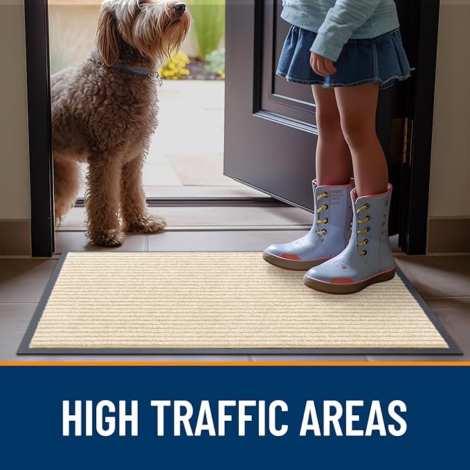 OLANLY Front Door Mat Indoor Outdoor Entrance, 2-Pack 47 x 23 Inch, Waterproof Heavy Duty Doormat, Fade Resistant, Low Profile, Easy Clean Patio Porch Welcome Floor Mats for Entry, Beige