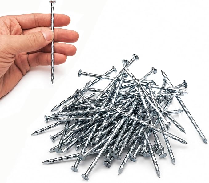 Artificial Turf Stakes Galvanized Spiral Landscape Spikes 4IN Weed Barrier Fabric Stakes for Paver Edging, Gardening Lawn Edging for Woodworking, Log Cabin, Wood Fence, Deck Framing