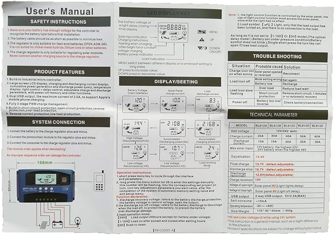 MPPT 100A 12V/24V Auto Focus Tracking Solar Panel Charge Controller Regulator with Dual USB Port,LCD Display, New Mppt Technical