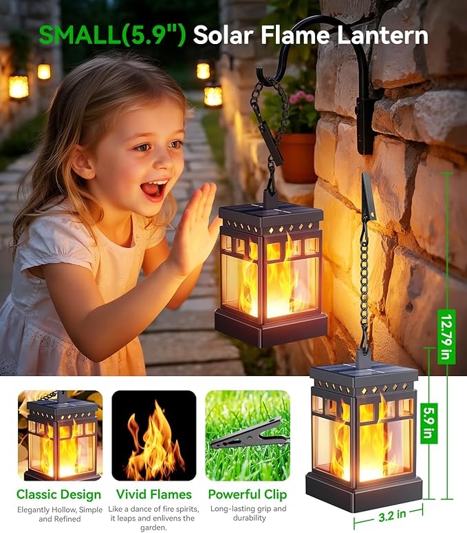 KOOPER Hanging Solar Lanterns Outdoor Waterproof, 2PCS Flickering Flame Hanging Solar Lights for Outside, Outdoor Solar Lanterns up to 12 Hours, Lanterns Decorative for Patio Porch Yard Garden Decor