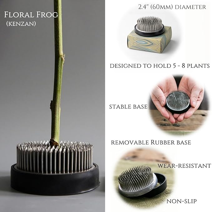 Ikebana Bowl Kit - Ikebana Vase (Japanese Flower Bowl Vase) with 2.4'' Floral Frog, Ikebana Set for Japanese Flower Arrangement (White, 2.4'' Floral Frog Included)