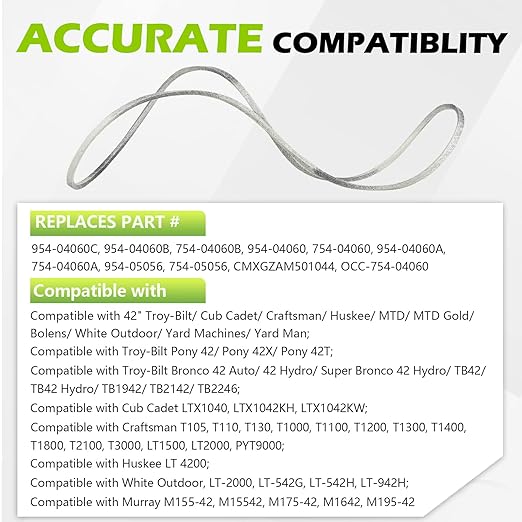 954-04060C Mower Deck Belt for Troy Bilt Bronco Pony MTD 42 inch Riding Lawn Mower, 954-04060B 954-04060 754-04060B 754-04060 754-05056 Aramid Cord Deck Belt, 1/2" X 96-1/2"