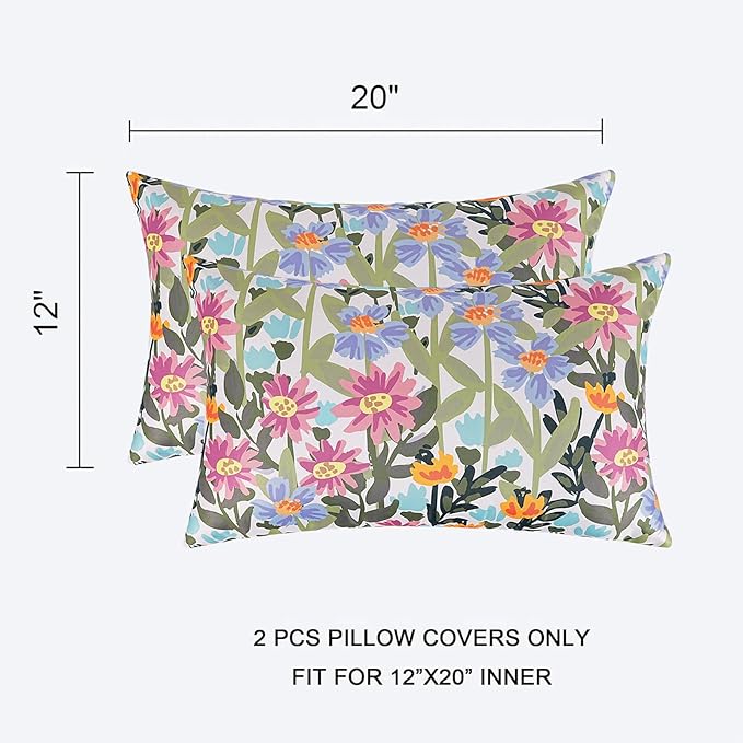 Pyonic Floral Outdoor Lumbar Pillows Covers 12x20 inch Waterproof Spring Summer Decor Outdoor Pillows for Patio Furnture Garden Bench Porch