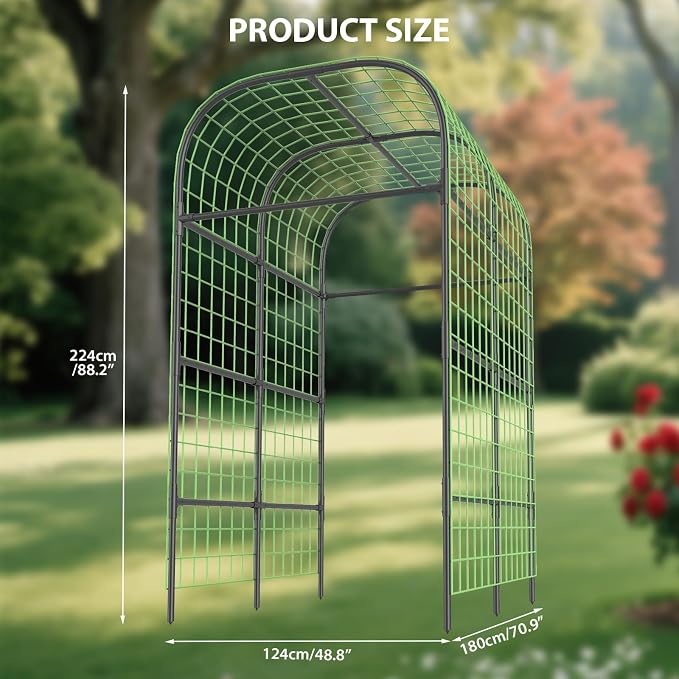 Garden Arch Trellis for Raised Beds, 7.3 FT Metal Cucumber Trellis with Plastic Connectors, u-Shape Plant Support for Climbing Vegetables & Flowers, Weather-Resistant Black