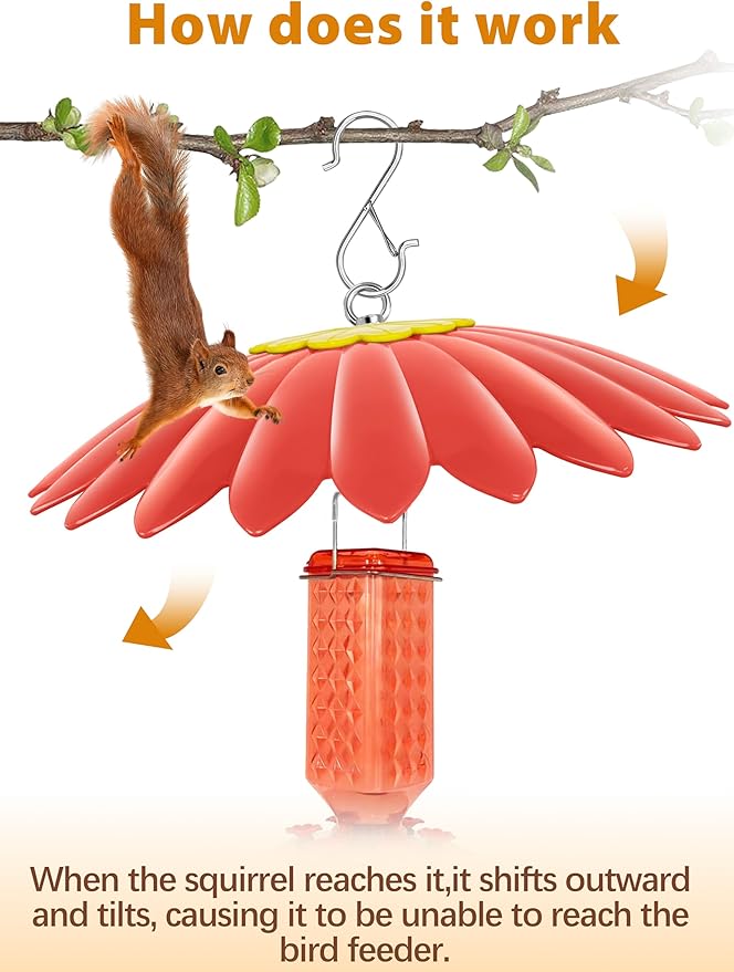 10.5 inch Hummingbird Feeder Shade Dome Cover,Rain Guard,Weather Guard for Bird Feeder, Umbrella Cover for Bird House for Outdoor,Squirrel Baffle,Flower Design(Red) 2 Pack
