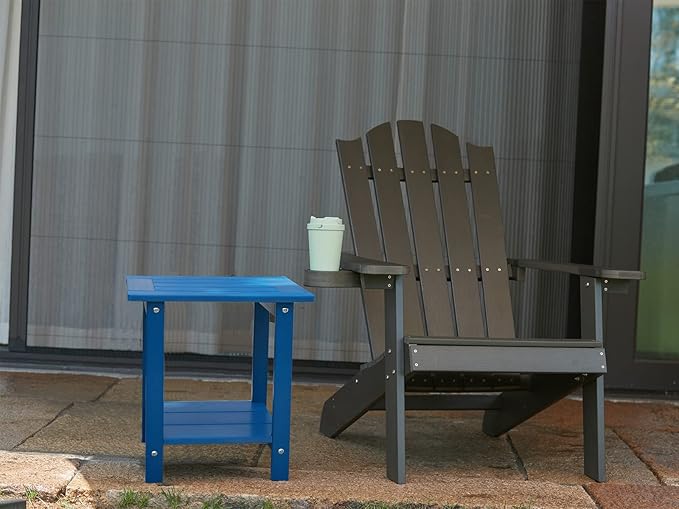 Meluvici Double Adirondack Outdoor Side Table Weather Resistant, Outdoor Rectangular Patio End Table for Adirondack Chair, Dark Blue