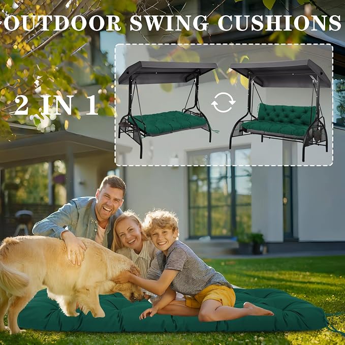 Porch Swing Cushions Outdoor, 5 Inch Thick Waterproof 2-3 Seater Replacement Swing Cushion with Backrest and Anti-Slip Ties, Perfect for Porch, Patio, Garden, Outdoor Bench Furniture, 48×40×5 Inch