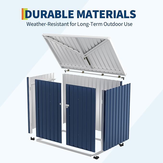 GarveeLife Outdoor Storage Shed,80 Cu.Ft Outdoor Trash Storage Box 5.8x3.3 FT with Lockable Door&Sloped Roof,Cabinet with Multi-Use Rust Prevention Galvanized Steel Enclosure for Yard, Garden, Patio