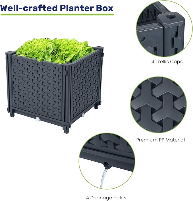 LINEX Raised Garden Bed Planter Box with Trellis, 41.3” & 56.7'' Tomato Planters for Climbing Plants Tomatoes Cage