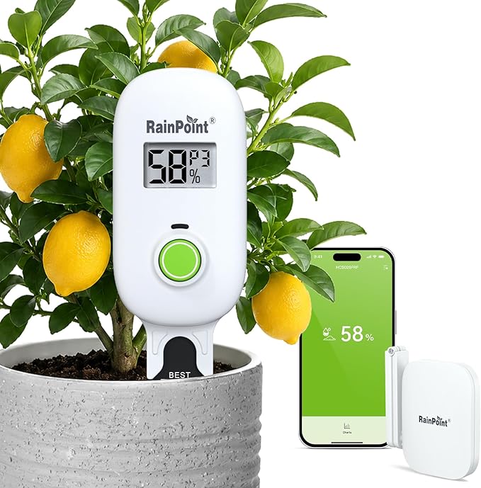RAINPOINT Smart Digital Wireless Plant Moisture Meter Houseplants Indoor WiFi Hub Kit with Low/High Moisture Alert,Real-time Monitor Hygrometer Sensor Outdoor Gardening Push Notification&Email