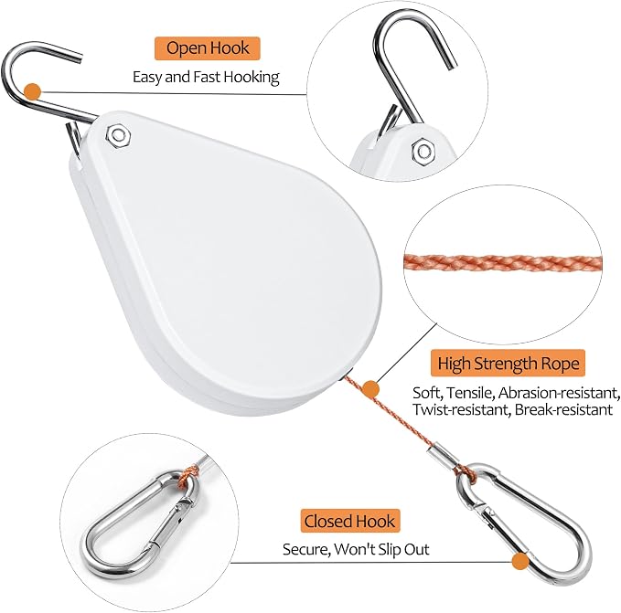2026 Upgraded Retractable Plant Hanger,Plant Pulleys for Hanging Plants,Easy to Raise and Lower,Quick Lock,Heavy Duty, Adjustable Hook for Garden Baskets Pots,Birds Feeder,(3Pcs,White)