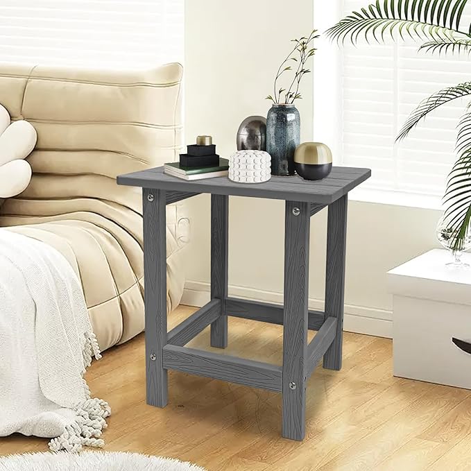 Meluvici Outdoor Side Table, HDPS Single Adirondack Side Table Weather Resistant, Table for Adirondack Chair, Outside End Table for Patio, Pool, Deck, Porch, Outdoor or Indoor Use, Grey