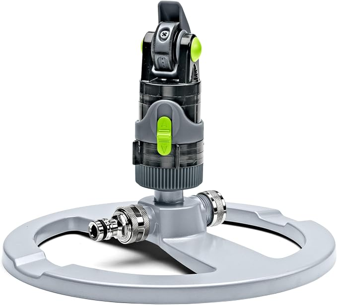 Impact Sprinklers for Yard, Garden, and Large Areas - Rotating Pulsating Lawn Sprinkler with Adjustable 360 Degree Rotating Head, 4 Spray Patterns, and Heavy Duty Metal Base by Kings County Tools