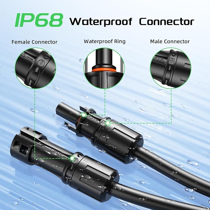 Bateria Power 20Ft 8AWG Solar Panel Extension Cable, 10mm² Twin Wire Conductor Parallel Solar Wire Adapter Kit with Waterproof Female & Male Solar Connectors for RV, Marine, Photovoltaic Systems