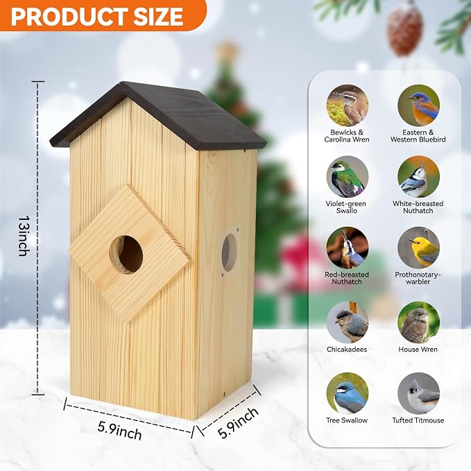 Bird House with Camera - Hanging Wooden Bird Houses for Outside Clearance：1080p HD Wireless Bird Feeder Camera for Outdoors Bird House Box Gift for Father Mother (Birdhouse Camera 1)