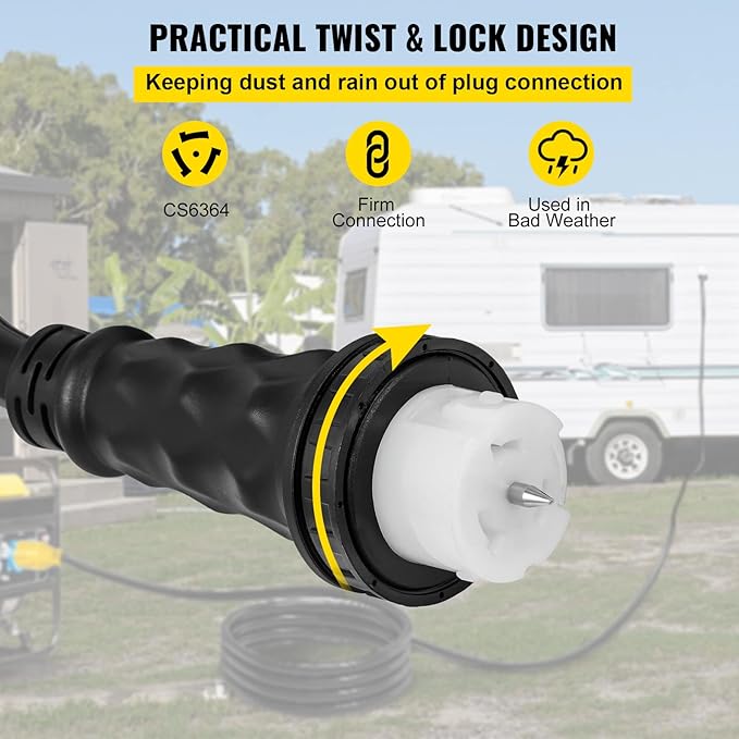 VEVOR 30 FT 50 Amp Generator Extension Cord NEMA 14-50P & SS2-50R & CS6364, STW 45446 + 45505 125V 250V Generator Power Cord Twist Lock Connectors