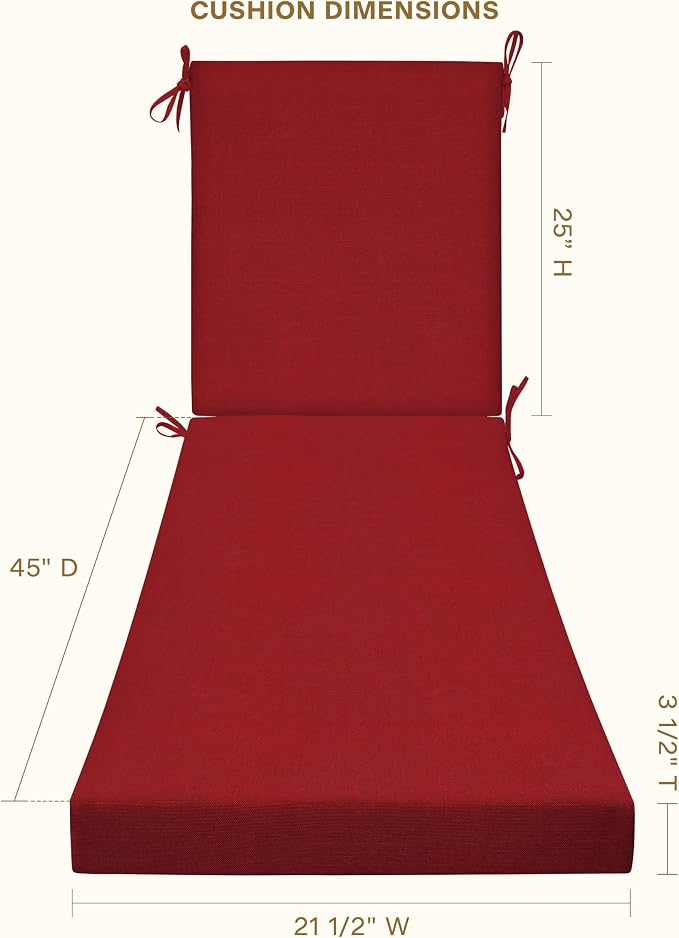 Honeycomb Outdoor Chaise Lounge Cushion for Patio Furniture, Water & Fade Resistant, Removable Cover, 21.5 x 70, Heritage Textured Solid Imperial Red