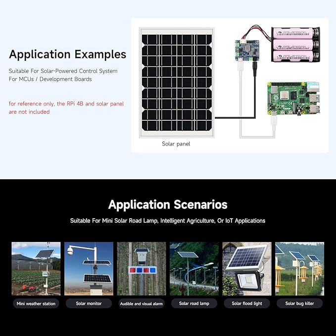 Waveshare Solar Power Manager Module (D), Solar Charge Controller USB, Supports 6V~24V Solar Panel and Type-C Power Adapter, 5V/3A Regulated Output, with Battery Holder (Batteries are Not Included)