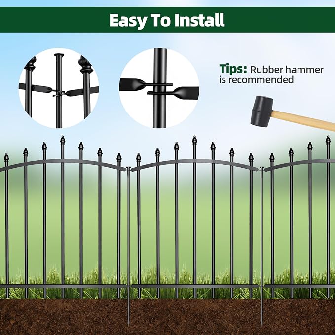 10 Panels，No Dig Edging Decorative Garden Fence，32 in （H） x 24 in（L），Metal Rustproof Panel，Outdoor Dog Fence，Animal Isolation Fence Suitable for Gardens，Roman Column Black