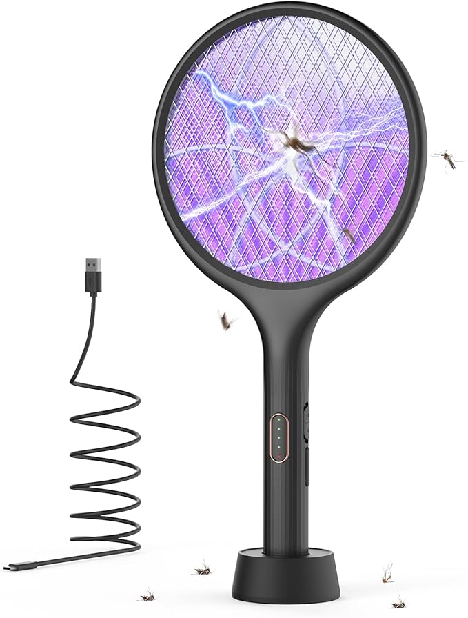 YISSVIC Electric Fly Swatter Bug Zapper Racket Dual Modes Mosquito Killer with Purple Mosquito Light Rechargeable for Indoor Home Office Backyard Patio Camping (Black 2 Pack)