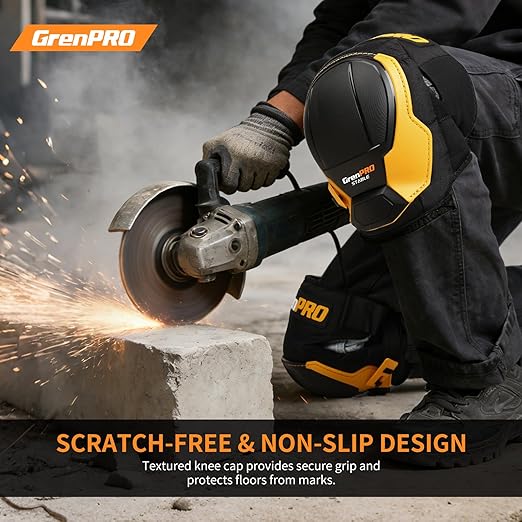 GRENPRO Black Knee Pads for Work - Heavy Duty EVA & Gel Support for Construction, Flooring, Gardening and Cleaning