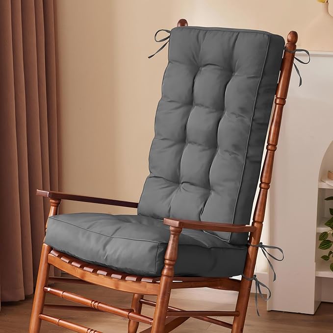 IPYNBAP Rocking Chair Cushion, Waterproof and Fade-Resistant Patio Chair Cushions, Tufted Chair Pads for Rocker Furniture, 18x18 Inch, Indoor/Outdoor Seat Cushions with Ties, Dark Grey