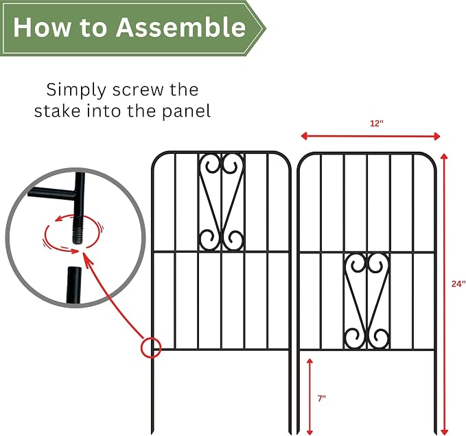 ShopLaLa Decorative Garden Fence Animal Barrier (10 Panels) 12in(L) x 24in(H) Rustproof Metal Wire Flower Bed Edging for Landscape with Swan Up Down Design, Border Panels Fencing Yard Patio Outdoor