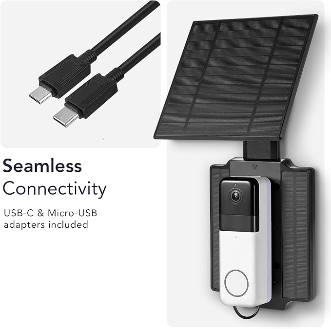 Wasserstein Universal Solar Charger Compatible with Ring Battery Doorbell (2024 Release)/Pro/Plus/4/3/3 Plus/2nd Gen (2020 Release) & Wyze Wireless Video Doorbell Pro - 2.5W Solar Panel Charger