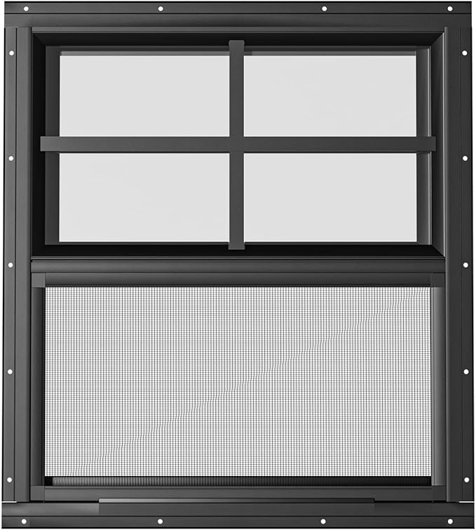 WRISIN 2 Pack Shed Windows 24" W x 27" H Flush Mount, Black Household Windows for Playhouses, Barns, Chicken Coop