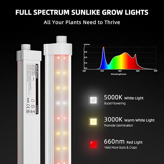 Spider Farmer 3FT LED Grow Lights for Indoor Plants,Light Strips for Shelves,Full Spectrum IP65 Waterproof Supplemental Light Bars for Grow Tent Indoor Greenhouse Plant Seedling Veg Flower,8-Pack