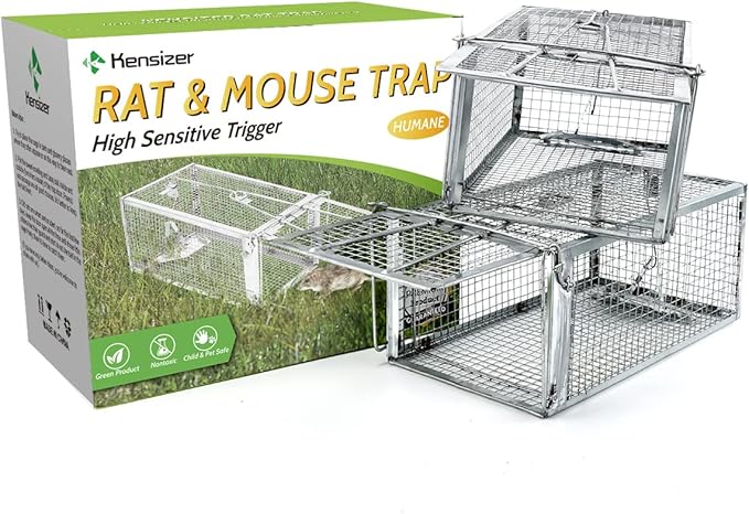 Kensizer 2-Pack Animal Humane Live Cage Trap that Work for Rat Mouse Chipmunk Mice Voles Hamsters and Other Small Rodents, Trampa para Ratones, Catch and Release