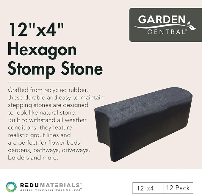 TierraVerde 12-Pack 12”x4” Stomp Rubber Edge Stone, Grey – Faux Landscape Border Decor for Patios, Paths, Play Areas & Gardening – DIY No-Dig Edging Block for Outdoor Decorative Projects