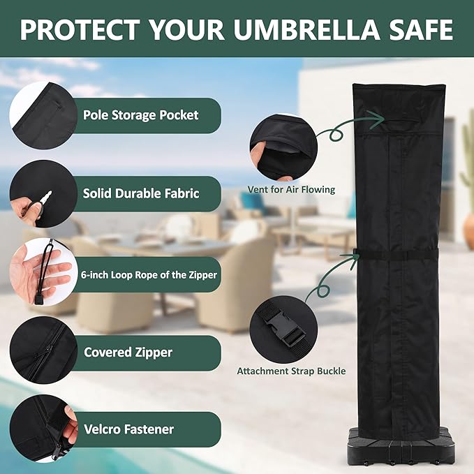 Rachmi Patio Cantilever Umbrella Cover for 9-13 Ft Umbrellas, High Quality Water-resistant UV & Fade Resistant Cover Fits Round / Square Outdoor Garden Offset Parasol with Zipper & Rod, Black