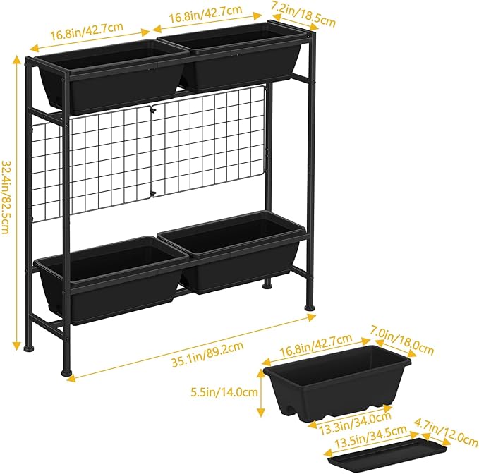 ETELI Vertical Raised Garden Beds Outdoor Elevated Herbs Garden Planter Boxes with Trellis and Legs 32.4" Flowers Beds Vertical Planters for Small Climbing Plant Vegetables Patio Balcony, Black