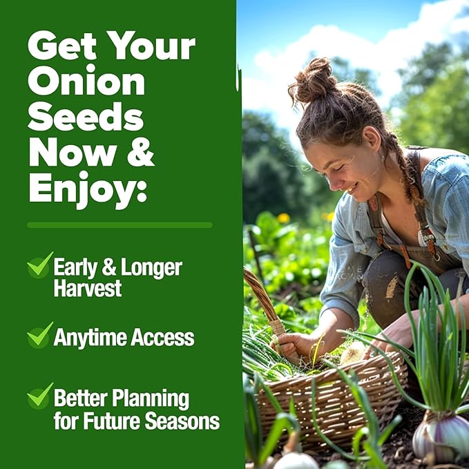 HOME GROWN 8 Onion Variety Mix 1600+ Heirloom Non-GMO Seeds for Planting, High Germination, Red, Yellow, White, Sweet Vidalia, Spanish Bulb Onions, Green Scallions, Indoor Outdoor Garden (Allium cepa)