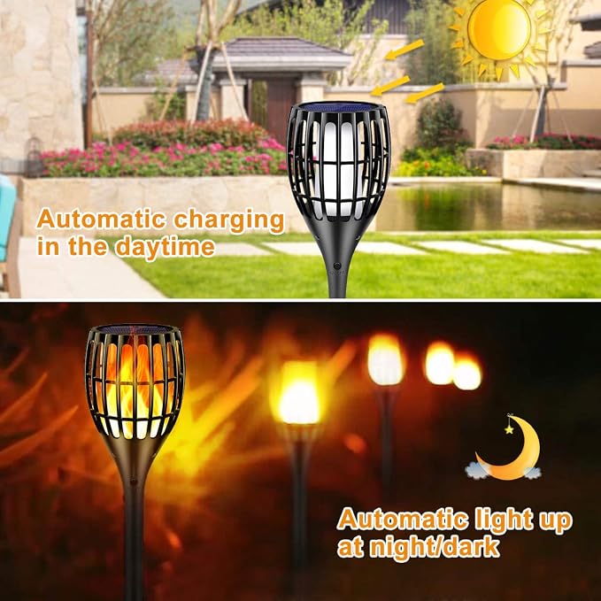 Solar Torch Lights Outdoor with Flickering Flame, Upgraded 96 LED 43 Inch Waterproof Dancing Flames Solar Garden Lights, Auto Dusk to Dawn Landscape Decoration Pathway Patio Lights, 4 Pack