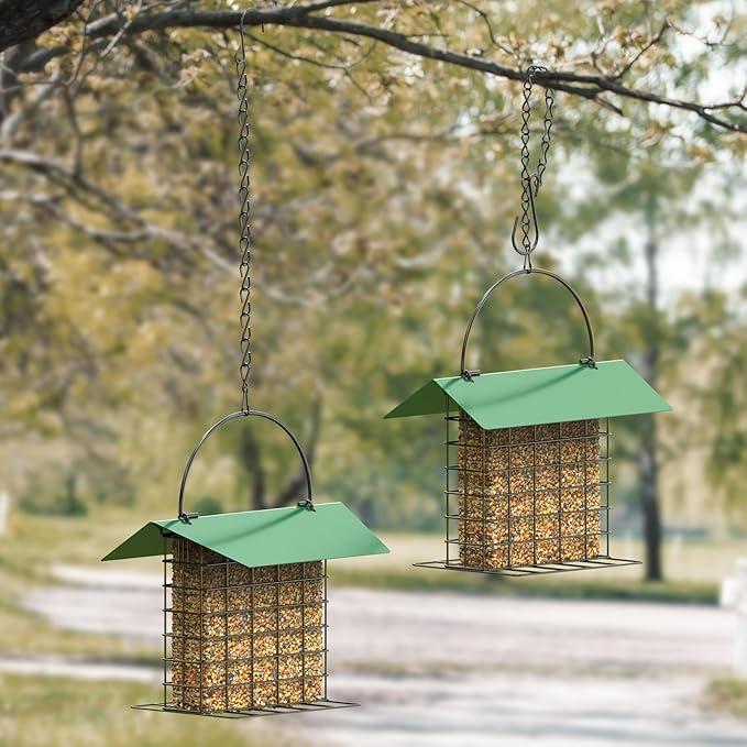 FLINTER Bird Feeder for Outdoors, Suet Feeder Hanging Bird Feeder, Adjustable Chain Hanging for Garden Yard Outside - Suet Cake Feeders to Attracting Birds