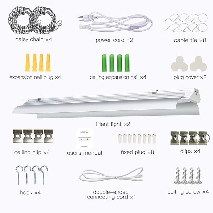 SZHLUX LED Grow Light 2FT Full Spectrum 2 Pack 80W (2×40W, 600W Equivalent) Sunlight Plant Light for Indoor Plants, Super Bright Grow Light Strips, Linkable Growing Light Fixture