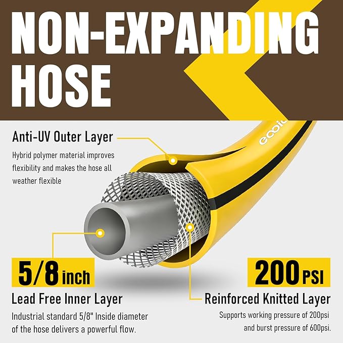 Garden Hose 50 ft x 5/8" with Nozzle, Water Hose Heavy Duty Flexible, Lightweight Kink-less Hybrid Hose with Swivel Handle, Male to Female Fittings